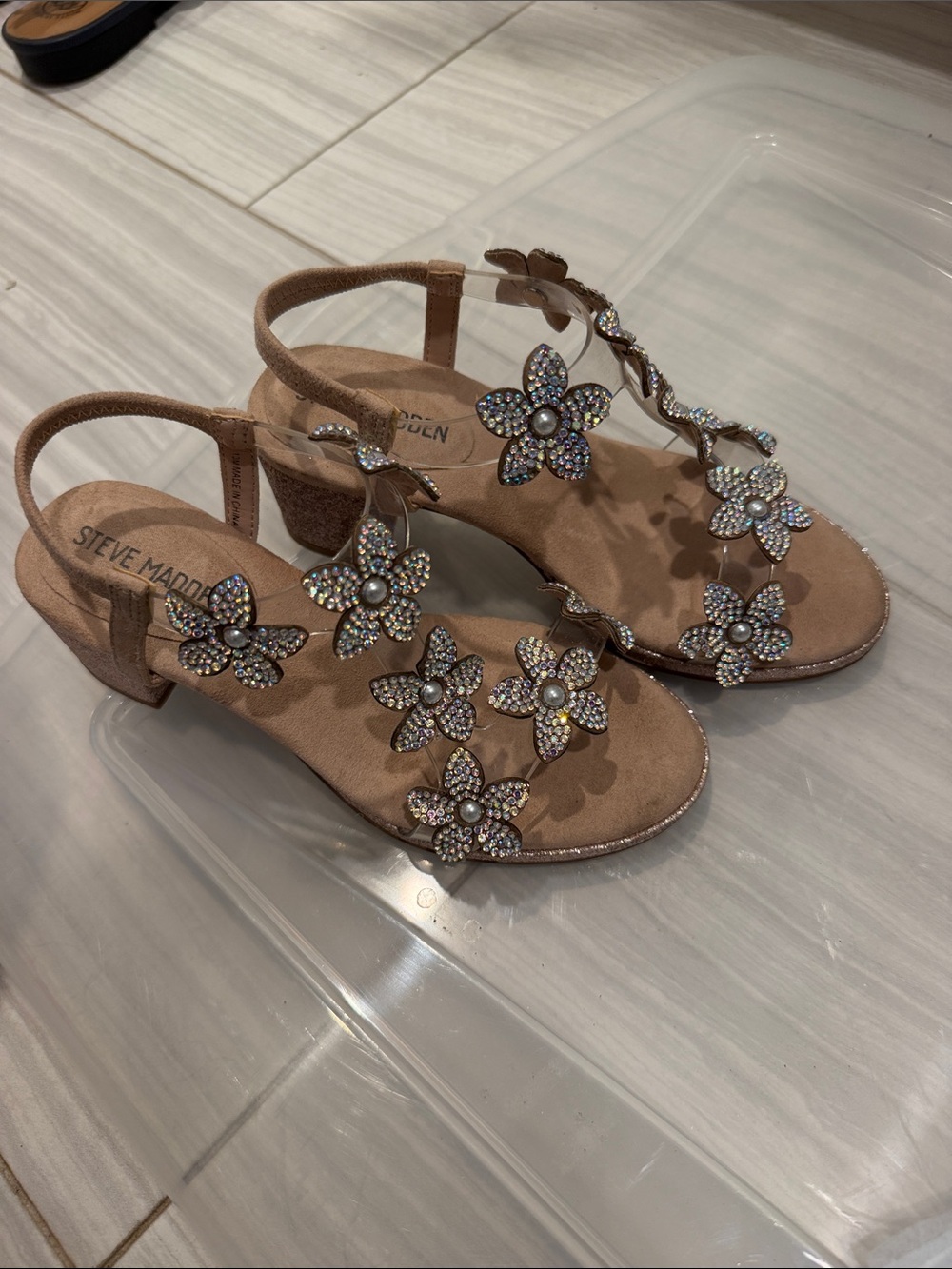 Steve Madden Nude Floral Crystal Slingback Sandals